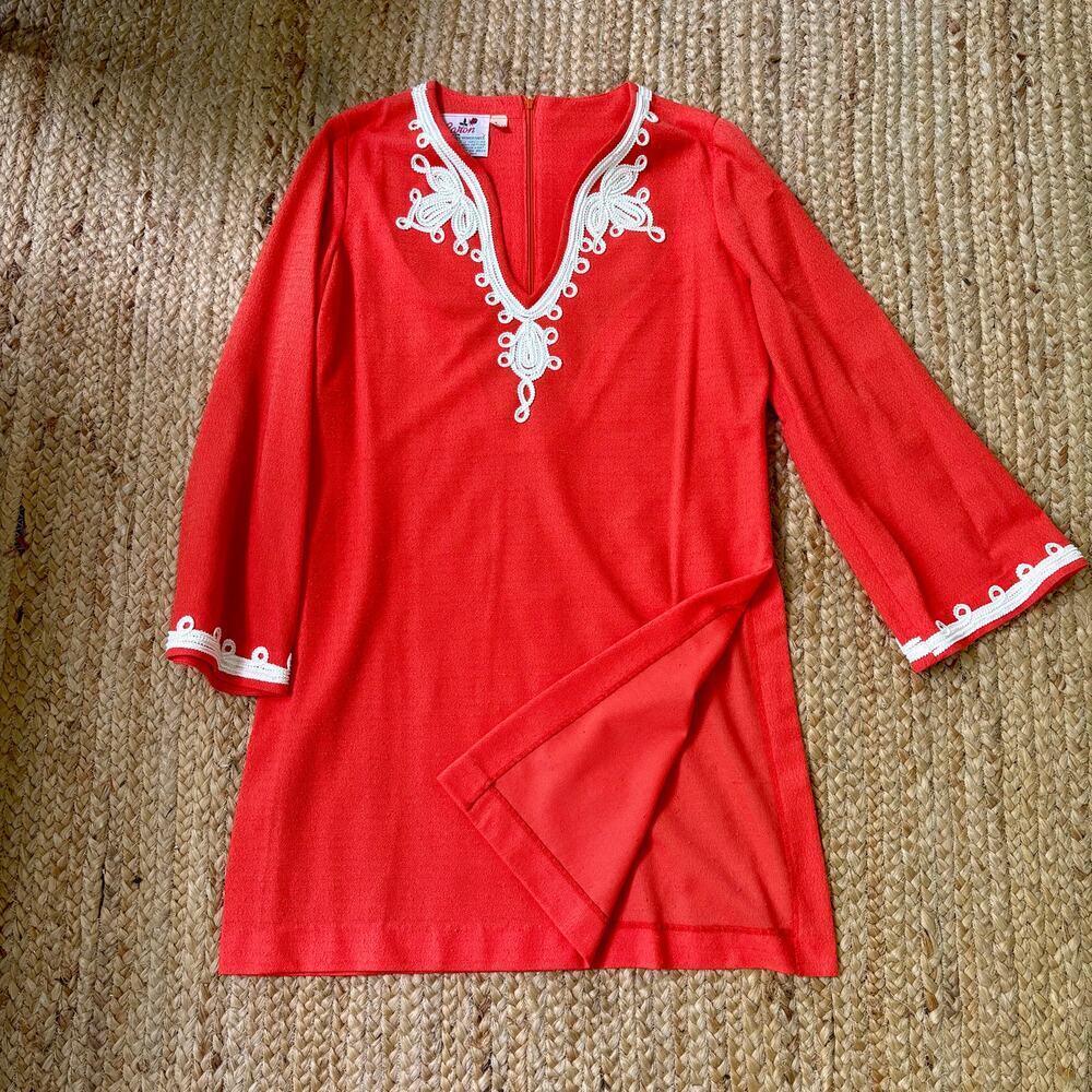 Vintage 60s orange slub cotton blend long sleeved tunic